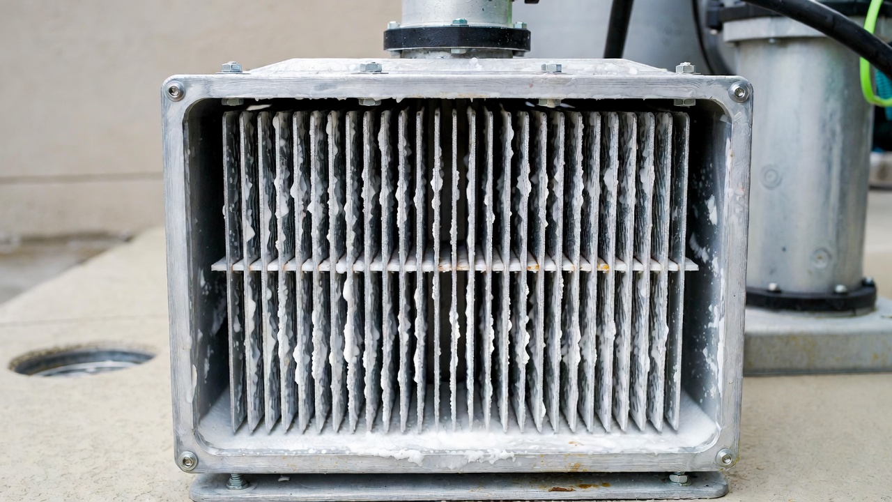 Pool equipment filter with calcium buildup needing maintenance in Cape Coral